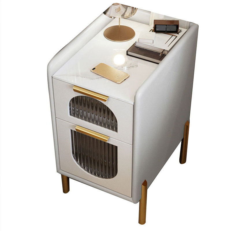 Mid Century Modern Stone Bedside Cabinet with 2 Drawers for Bedroom