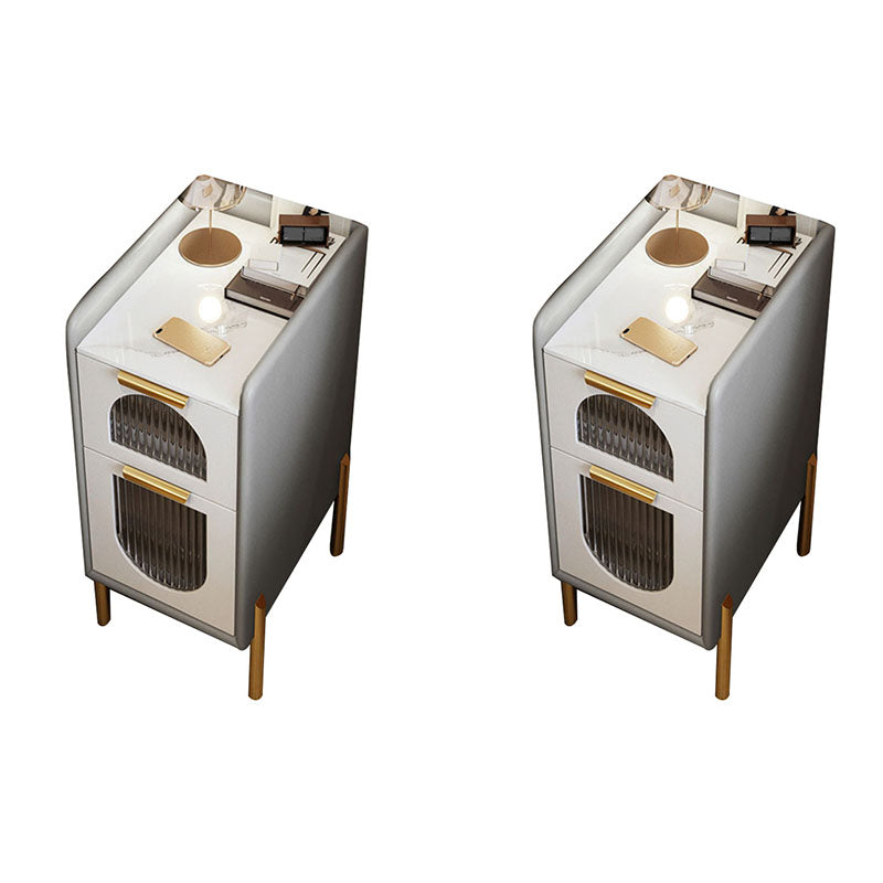 Mid Century Modern Stone Bedside Cabinet with 2 Drawers for Bedroom