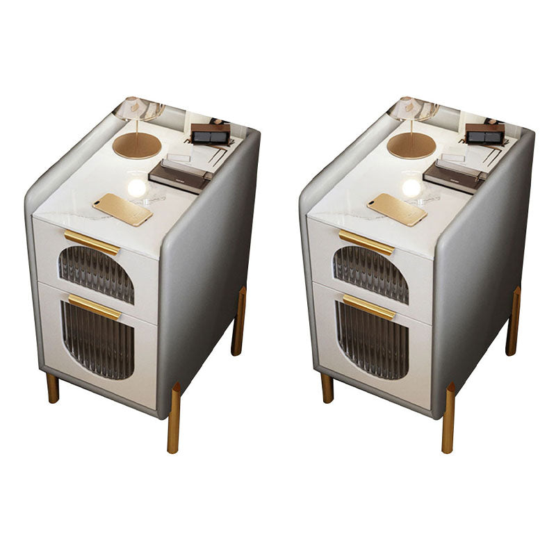 Mid Century Modern Stone Bedside Cabinet with 2 Drawers for Bedroom