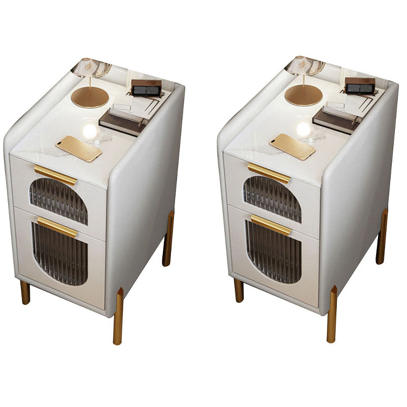 Mid Century Modern Stone Bedside Cabinet with 2 Drawers for Bedroom