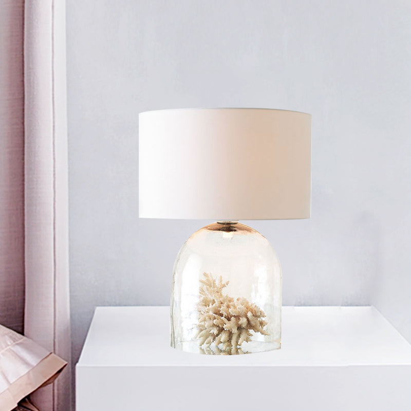 Lampe de nuit en forme de cloche pour chambre à coucher, campagne, verre transparent, 1 lumière, tissu blanc, lampe de table de chevet