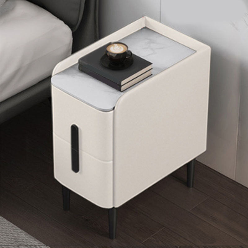 Contemporary Stone Bedside Cabinet with 2 Pine Drawers for Bedroom