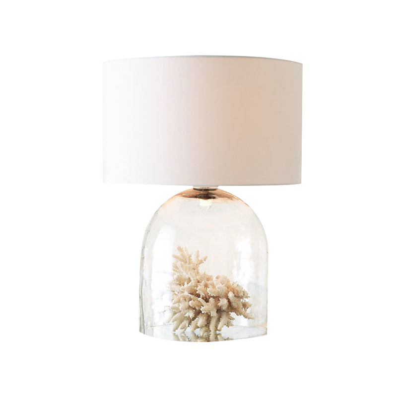 Lampe de nuit en forme de cloche pour chambre à coucher, campagne, verre transparent, 1 lumière, tissu blanc, lampe de table de chevet