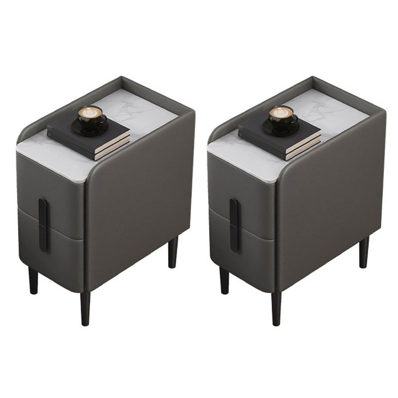 Contemporary Stone Bedside Cabinet with 2 Pine Drawers for Bedroom