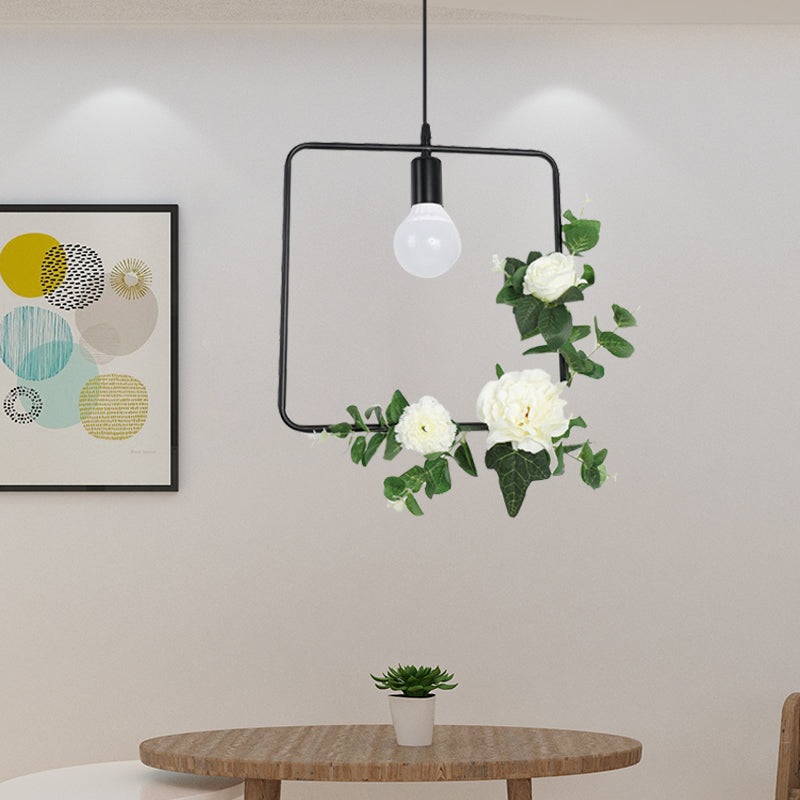 1 lampadina a soffitto artificiale a sospensione a soppalco in stile nero giù per il triangolo/cornice rotonda/quadrata