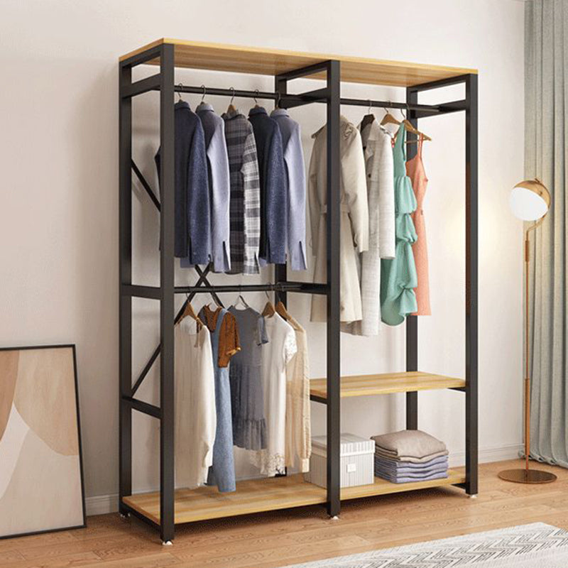 Modern Metal Frame Wardrobe Freestanding Wardrobe with Garment Rod for Bedroom