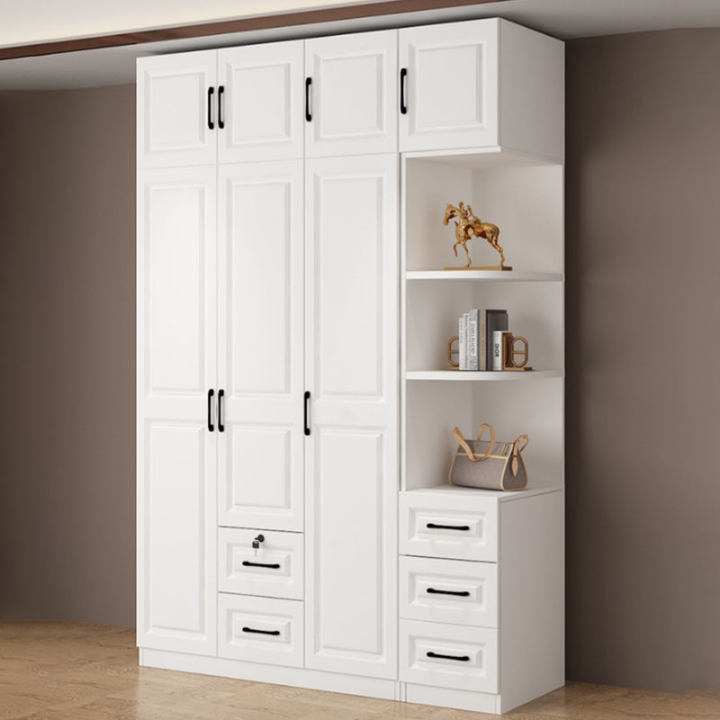 Hinged Wardrobe Cabinet White Wardrobe Armoire with Shelves for Home