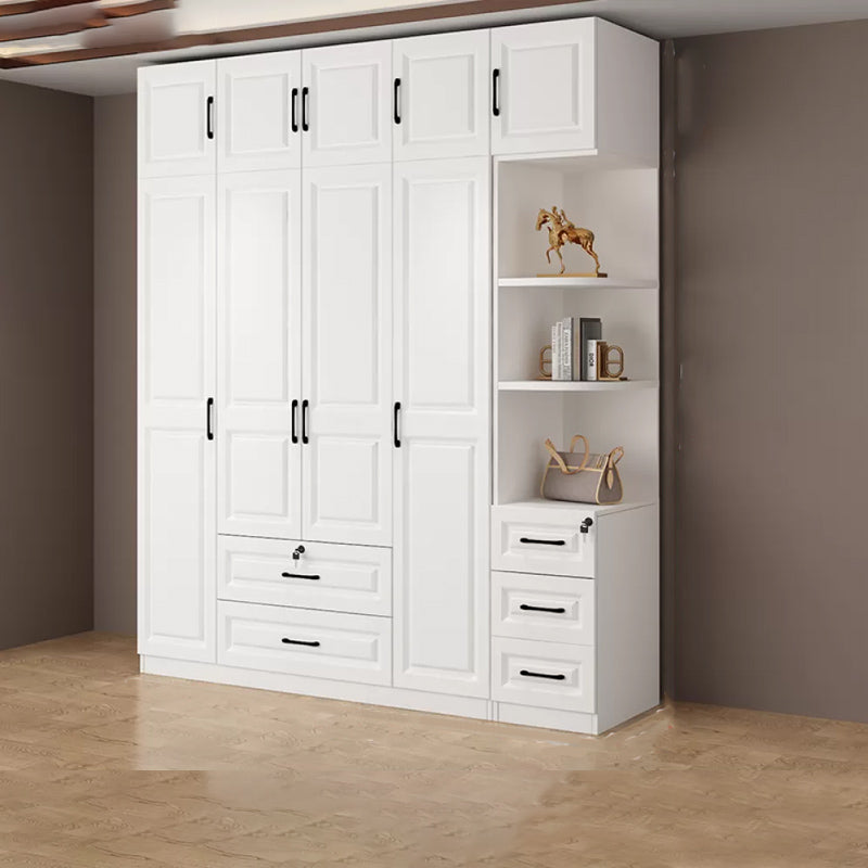 Hinged Wardrobe Cabinet White Wardrobe Armoire with Shelves for Home