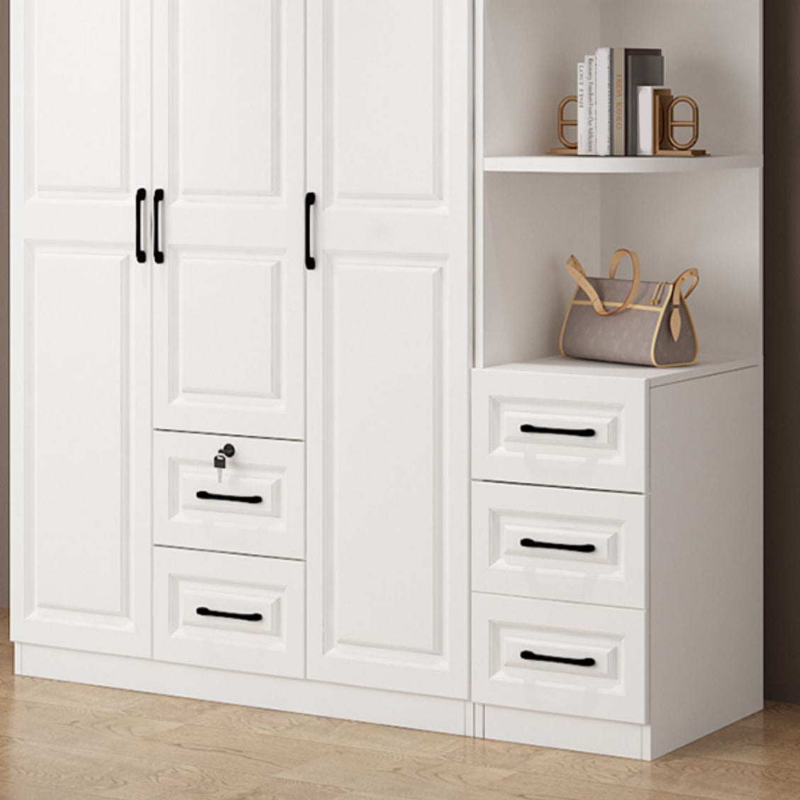 Hinged Wardrobe Cabinet White Wardrobe Armoire with Shelves for Home