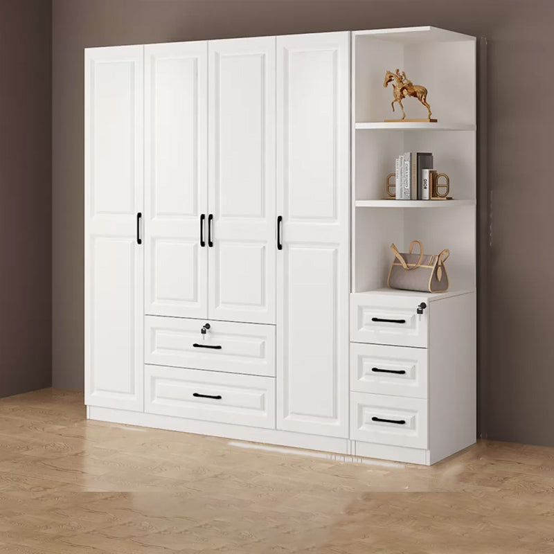 Hinged Wardrobe Cabinet White Wardrobe Armoire with Shelves for Home