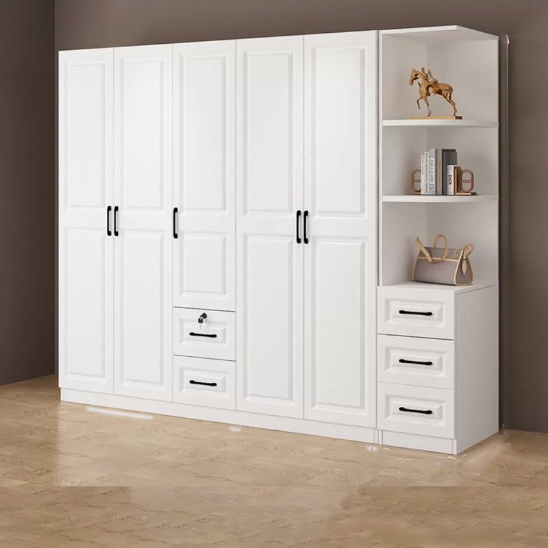Hinged Wardrobe Cabinet White Wardrobe Armoire with Shelves for Home
