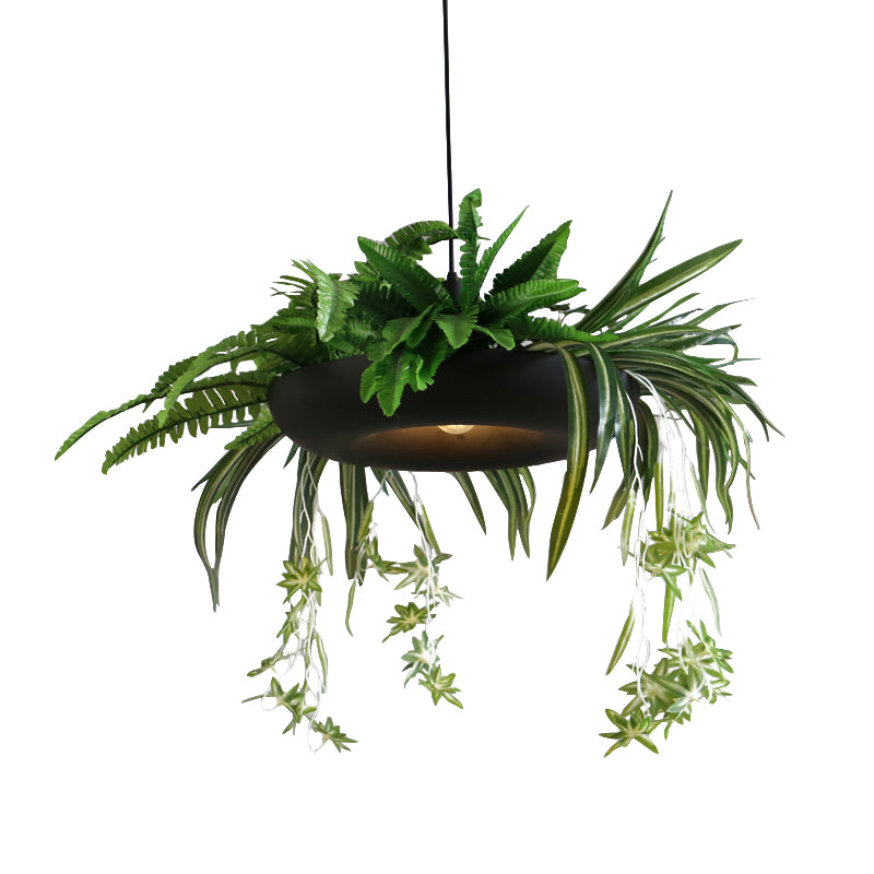 1 hoofd varenplant hanglampje lichtkit magazijn groen metaal plafond hang armatuur met zwarte donut