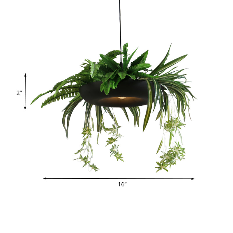1 hoofd varenplant hanglampje lichtkit magazijn groen metaal plafond hang armatuur met zwarte donut
