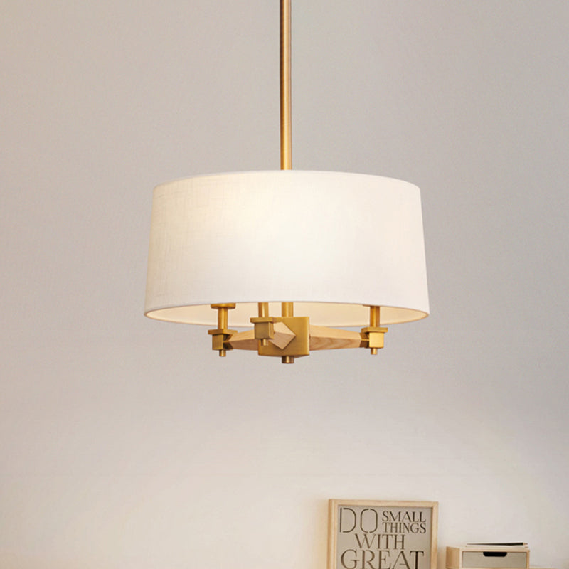 Drum Bedroom Hanging Chandelier Farmhouse Fabric 3 Bulbs White/Light Wood/Dark Wood Ceiling Suspension Light