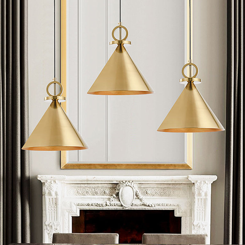 Metal Brass Finish Suspension Light Conical 1-Light Minimal Ceiling Pendant Lamp