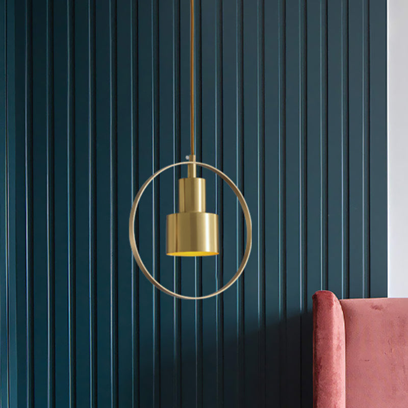 1-Light 2-Tier Tube Down Lighting Colonial Brass Finish Metallic Hanging Lamp Kit with Ring