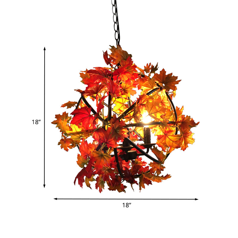 4 têtes de lustre suspendu kit de lumière de la cage globe vintage avec déco de feuille d'érable rouge