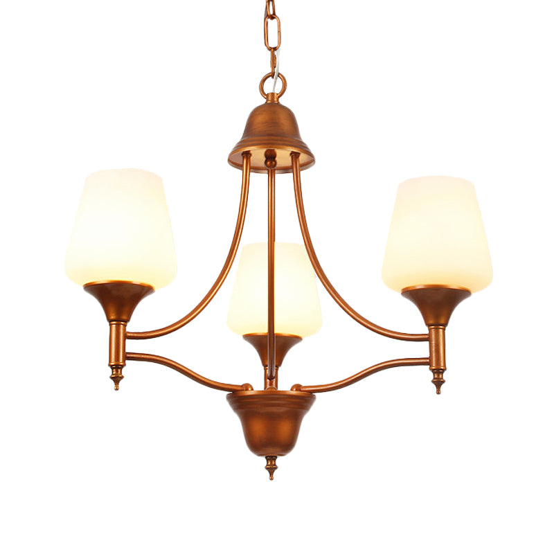 Opal Glass Bronze Chandelier Lighting Tapered 3/5/6 Bulbs Countryside Hanging Pendant for Bedroom