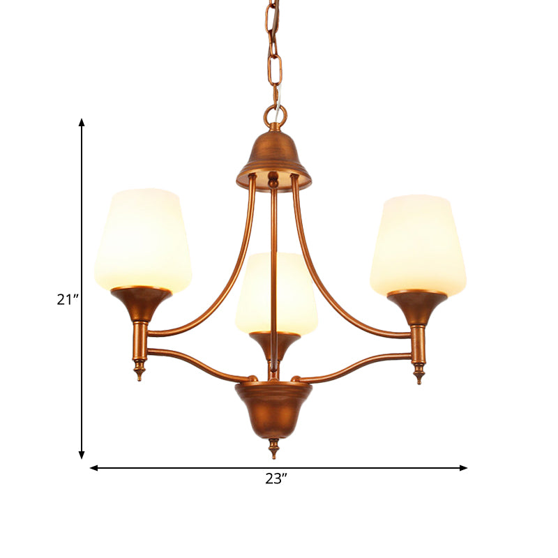 Opal Glass Bronze Chandelier Lighting Tapered 3/5/6 Bulbs Countryside Hanging Pendant for Bedroom