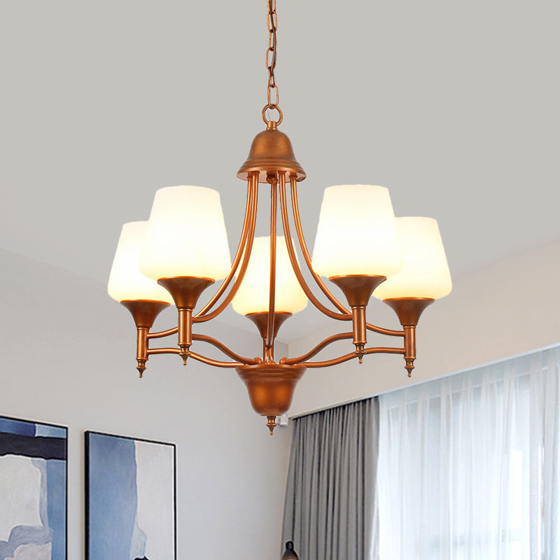 Opal Glass Bronze Chandelier Lighting Tapered 3/5/6 Bulbs Countryside Hanging Pendant for Bedroom