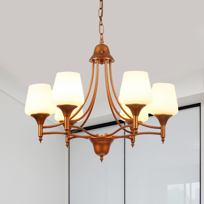 Opal Glass Bronze Chandelier Lighting Tapered 3/5/6 Bulbs Countryside Hanging Pendant for Bedroom