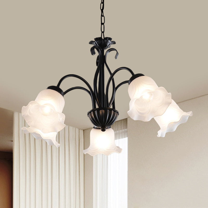 Lampada del lampadario floreale country 5/6/8 teste in vetro glassato lampada a sospensione in nero con braccio attorcigliato