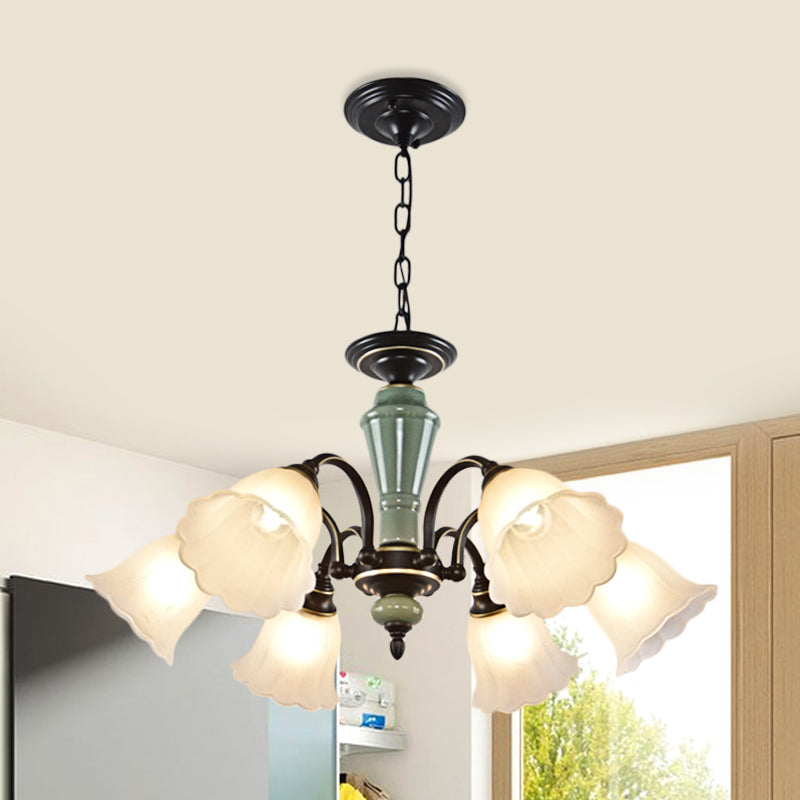 Black Flower Affermazione Blasselier Stile rurale in vetro smerigliato 3/6/8 Kit luminoso sospeso con braccio piumino