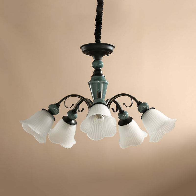 Braccio curvo soggiorno lampada a sospensione country metallic 5/6-bulb Black Finish lampadario Lampada con tonalità in vetro glassata