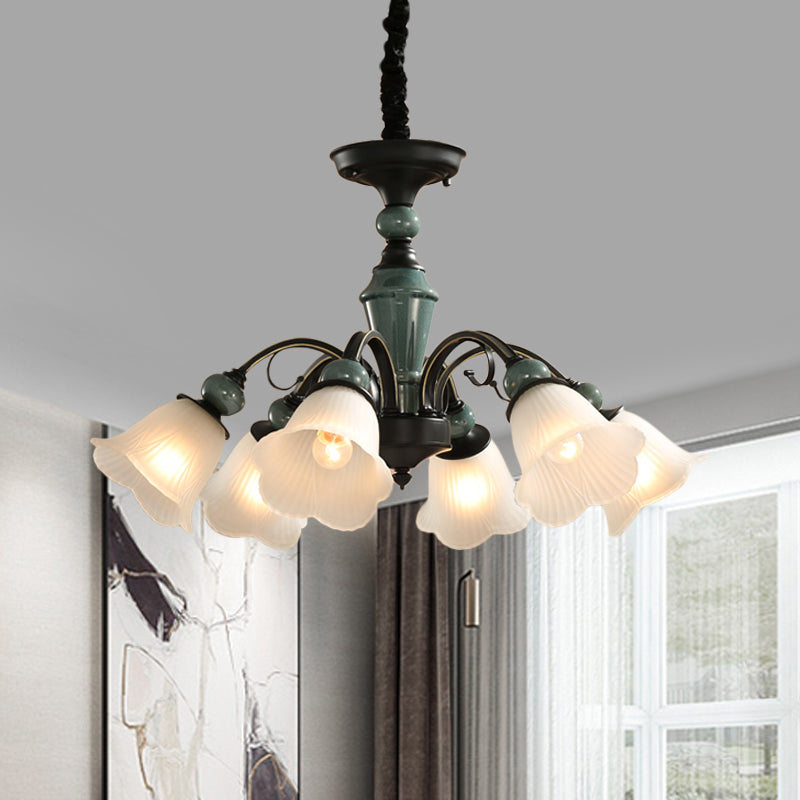 Braccio curvo soggiorno lampada a sospensione country metallic 5/6-bulb Black Finish lampadario Lampada con tonalità in vetro glassata