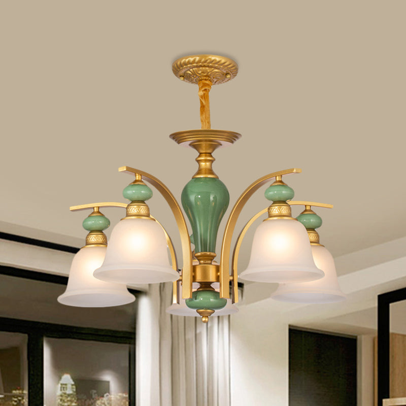 Opal Glass Gold Gold Light Segret Bell 5/6/8 Luci Lampella in stile rustico Lampaggio con braccio curvo