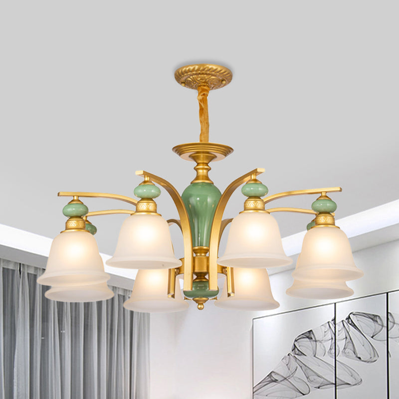 Opal Glass Gold Gold Light Segret Bell 5/6/8 Luci Lampella in stile rustico Lampaggio con braccio curvo