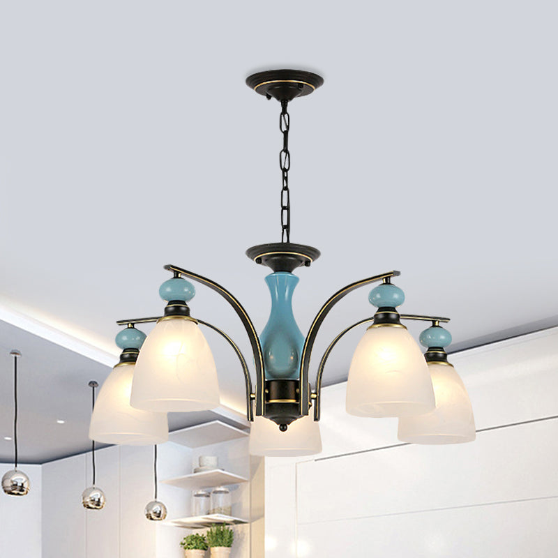 Tonalità a cupola retrò pendente sospeso 3/5/8 luci lampadario glassato lampadario dell'illuminazione in nero e blu
