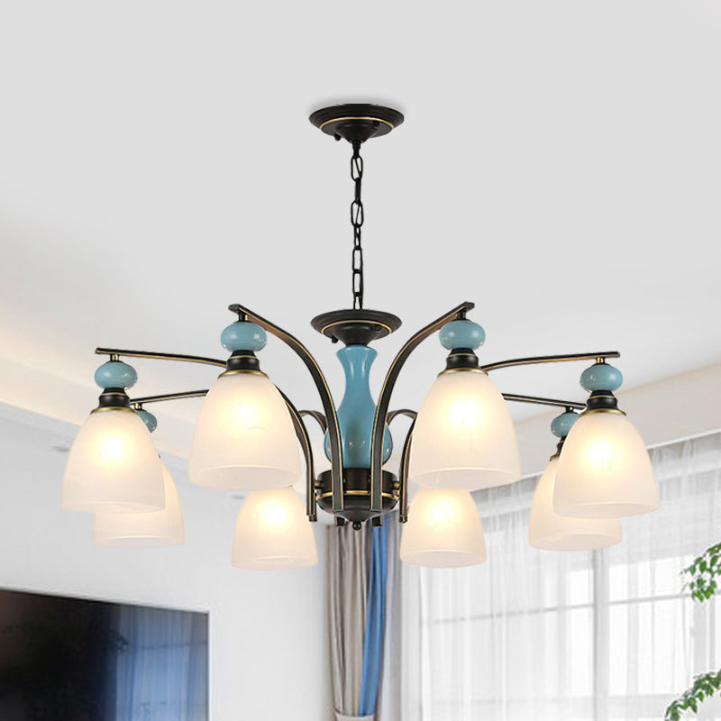 Tonalità a cupola retrò pendente sospeso 3/5/8 luci lampadario glassato lampadario dell'illuminazione in nero e blu