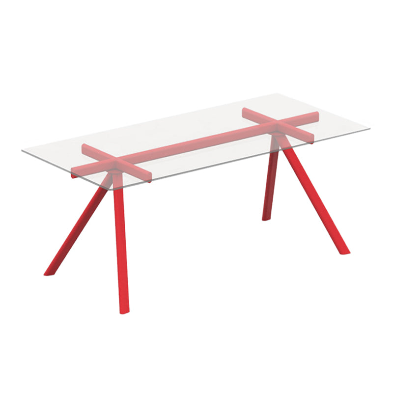 Contemporary Rectangular Glass Top Dining Table with Steel Legs