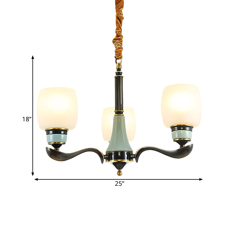 Black Bucket Hanging Chandelier Rural Style White Glass 3 Lights Dining Room Pendant Lighting Fixture