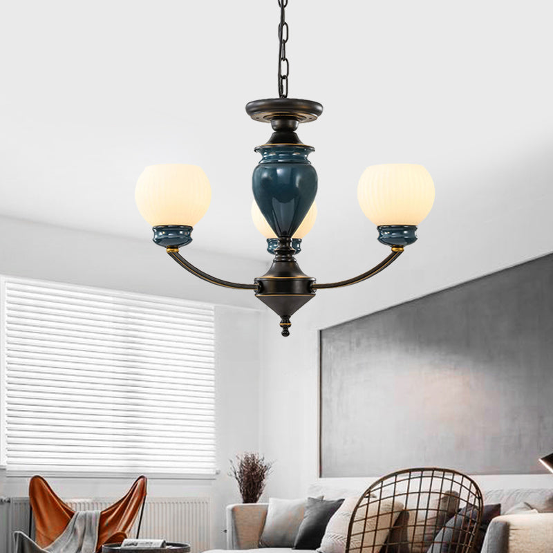 Black 3/6/8 Bulbs Chandelier Lighting Fixture Rural Milky Glass Spherical Hanging Pendant