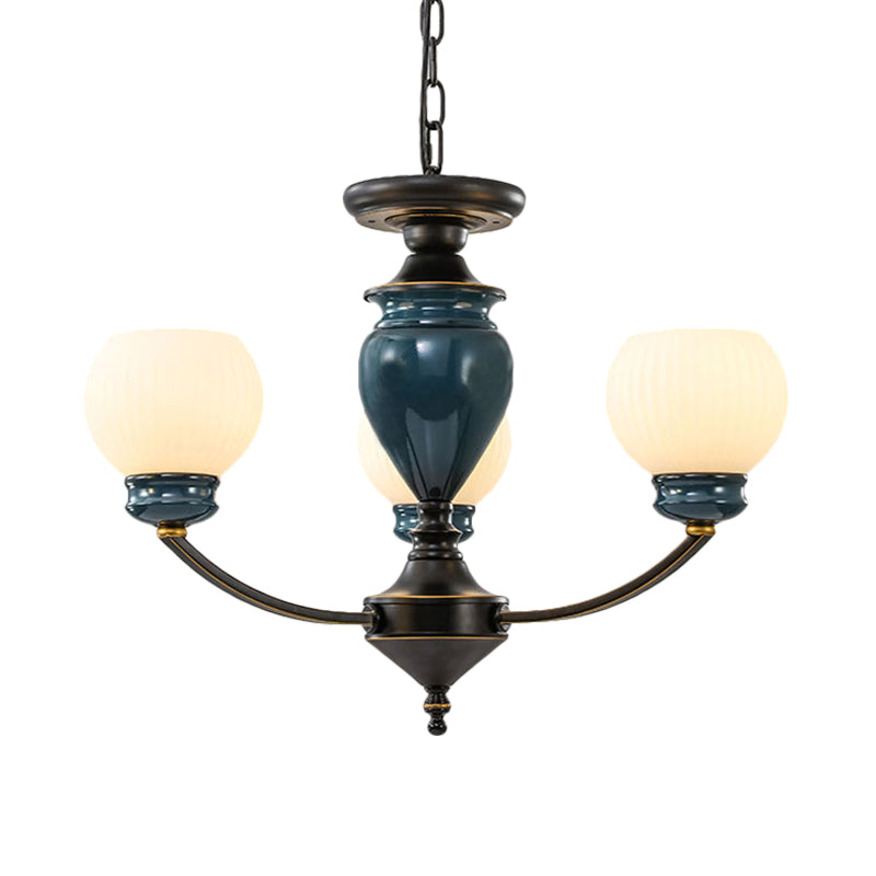 Black 3/6/8 Bulbs Chandelier Lighting Fixture Rural Milky Glass Spherical Hanging Pendant