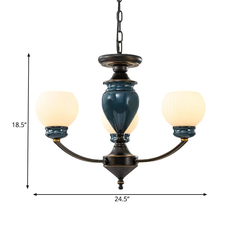 Black 3/6/8 Bulbs Chandelier Lighting Fixture Rural Milky Glass Spherical Hanging Pendant