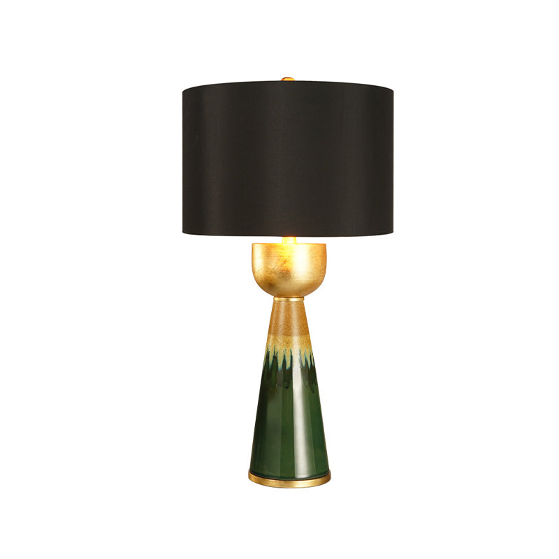 Fabric Black Night Table Light Drum 1-Head Traditional Nightstand Lamp with Urn Base