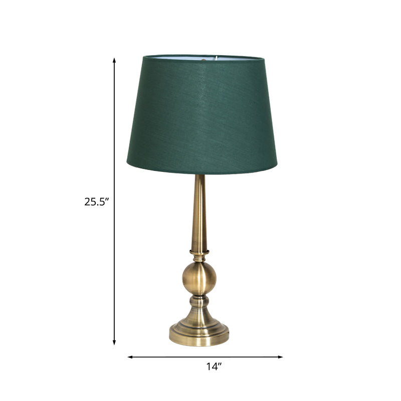 Drum Fabric Table Lighting Countryside 1 Light Living Room Night Lamp in Green with Ball Base
