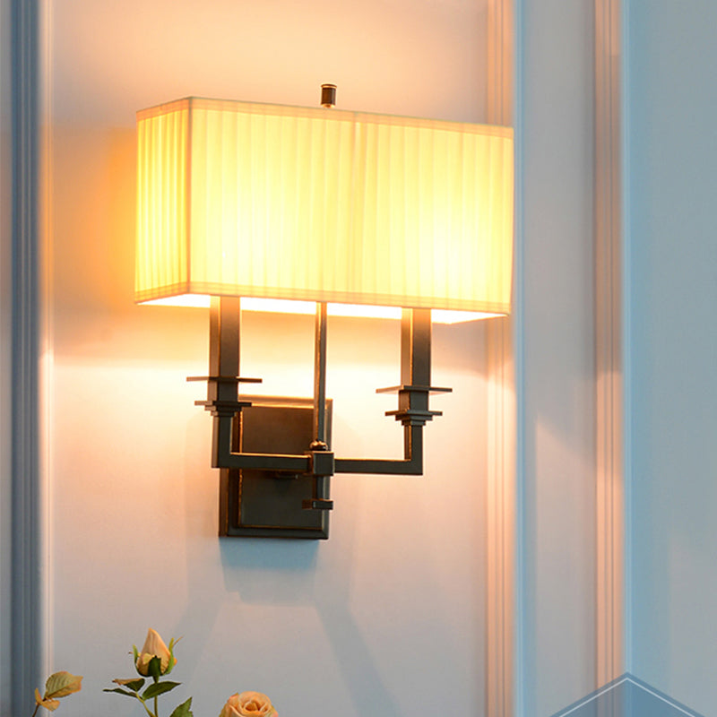 Traditional Rectangle Wall Light Fixture 1/2-Light Fabric Wall Sconce Lighting in White