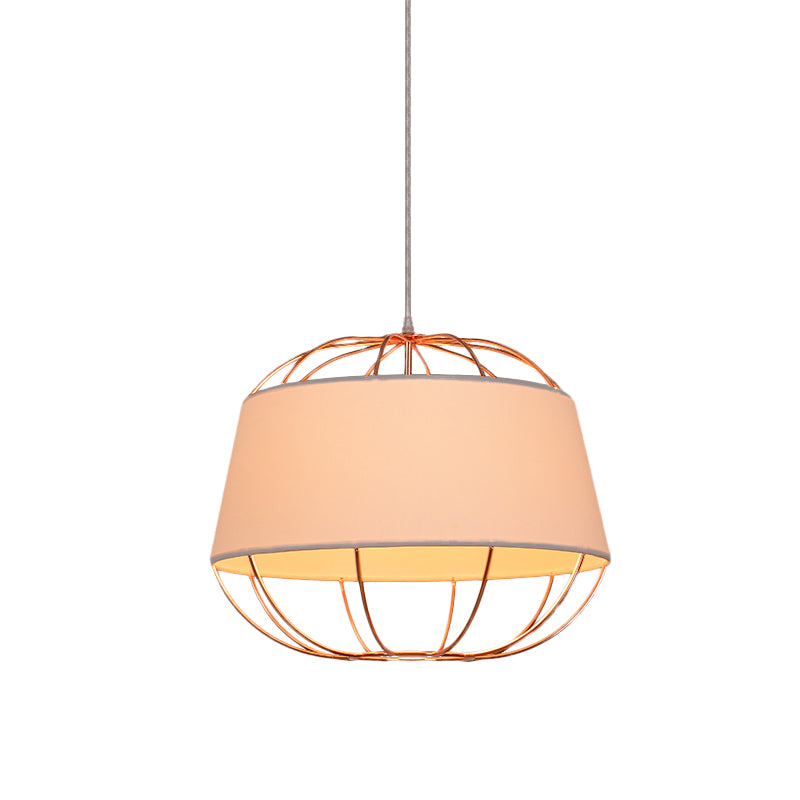 1 kit di luce a sospensione in lampadina Country Brum tessuto conico lampada appesa in bianco/nero con gabbia a filo