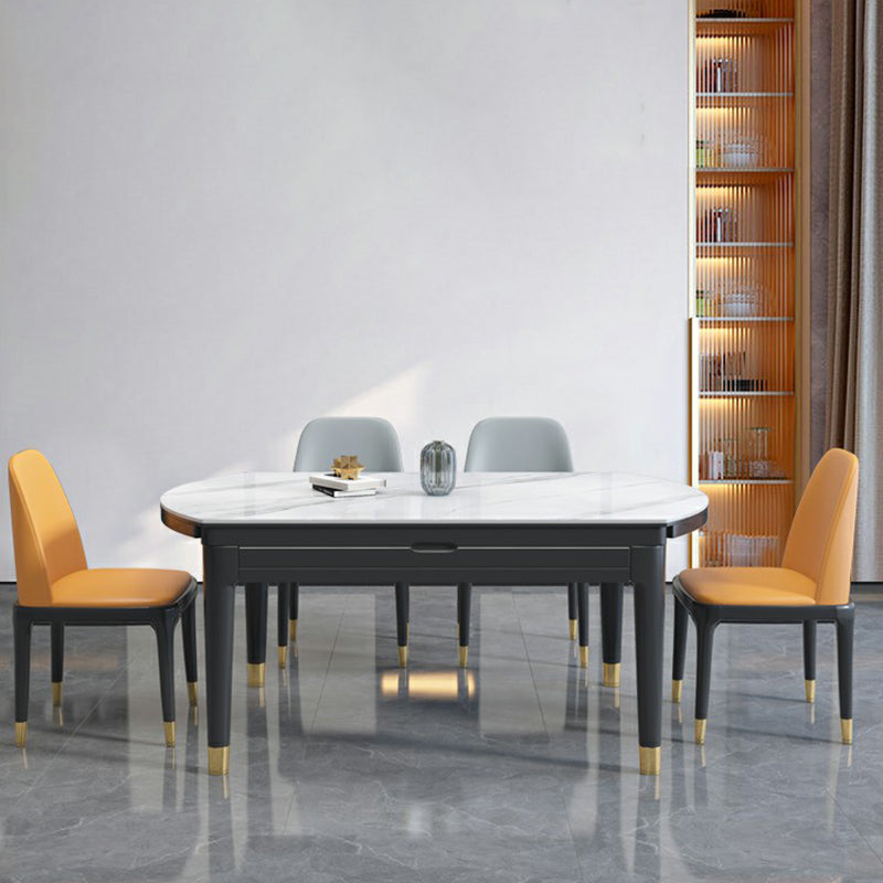 Luxury Round Grey Stone Top Extension Dining Table with 4 Black & Gold Legs