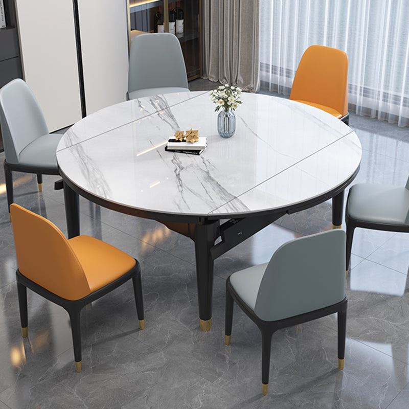 Luxury Round Grey Stone Top Extension Dining Table with 4 Black & Gold Legs