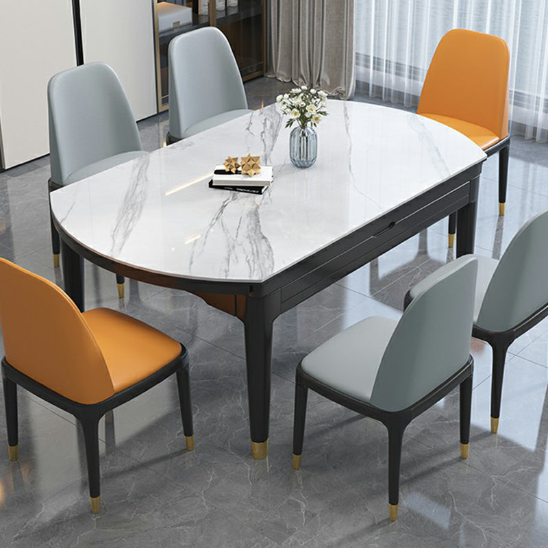 Luxury Round Grey Stone Top Extension Dining Table with 4 Black & Gold Legs