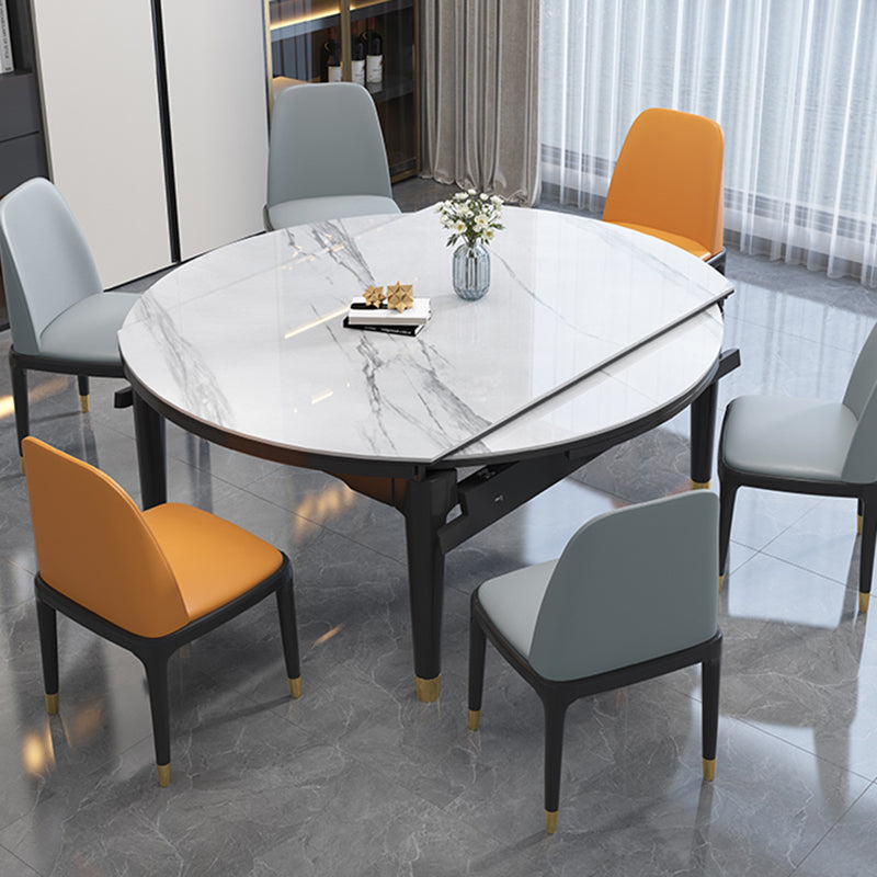 Luxury Round Grey Stone Top Extension Dining Table with 4 Black & Gold Legs