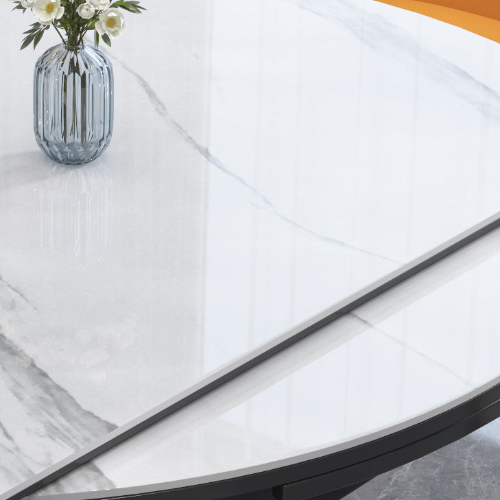 Luxury Round Grey Stone Top Extension Dining Table with 4 Black & Gold Legs