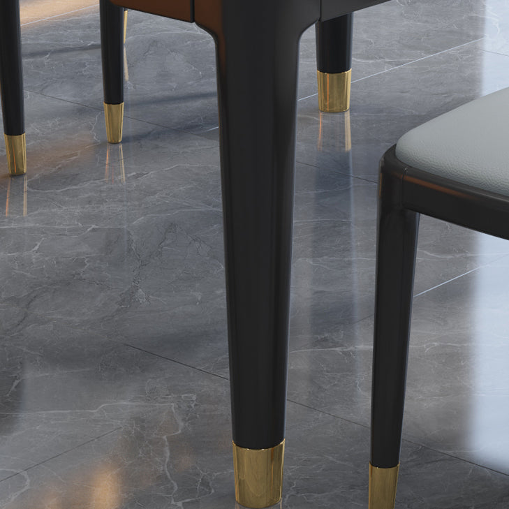 Luxury Round Grey Stone Top Extension Dining Table with 4 Black & Gold Legs