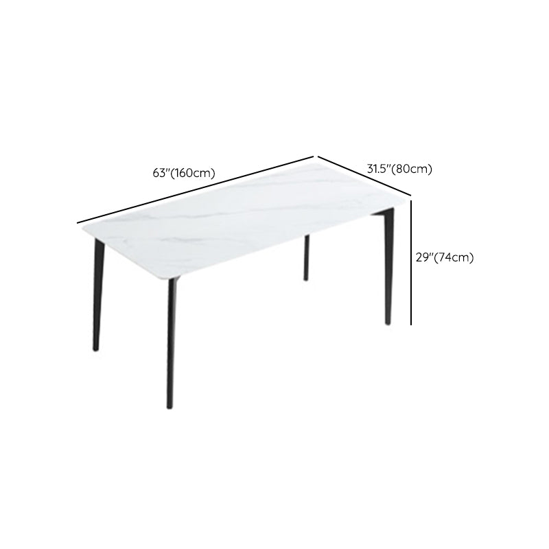 Contemporary Rectangular Stone Dining Table with 4 Steel Fool