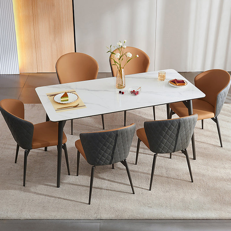 Contemporary Rectangular White Stone Top Dining Table with Legs